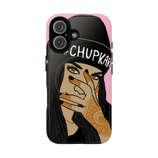 Magnetic tough phone case with a cute beanie girl design