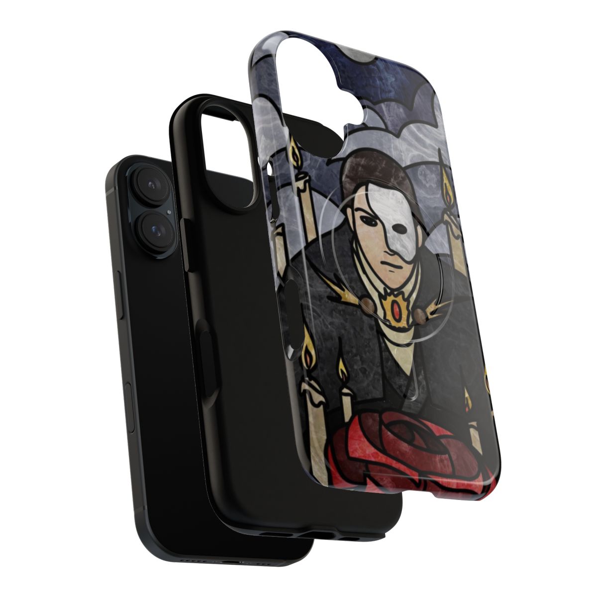 Stained glass-inspired phone case with a dark, gothic design reminiscent of The Phantom of the Opera - Layers