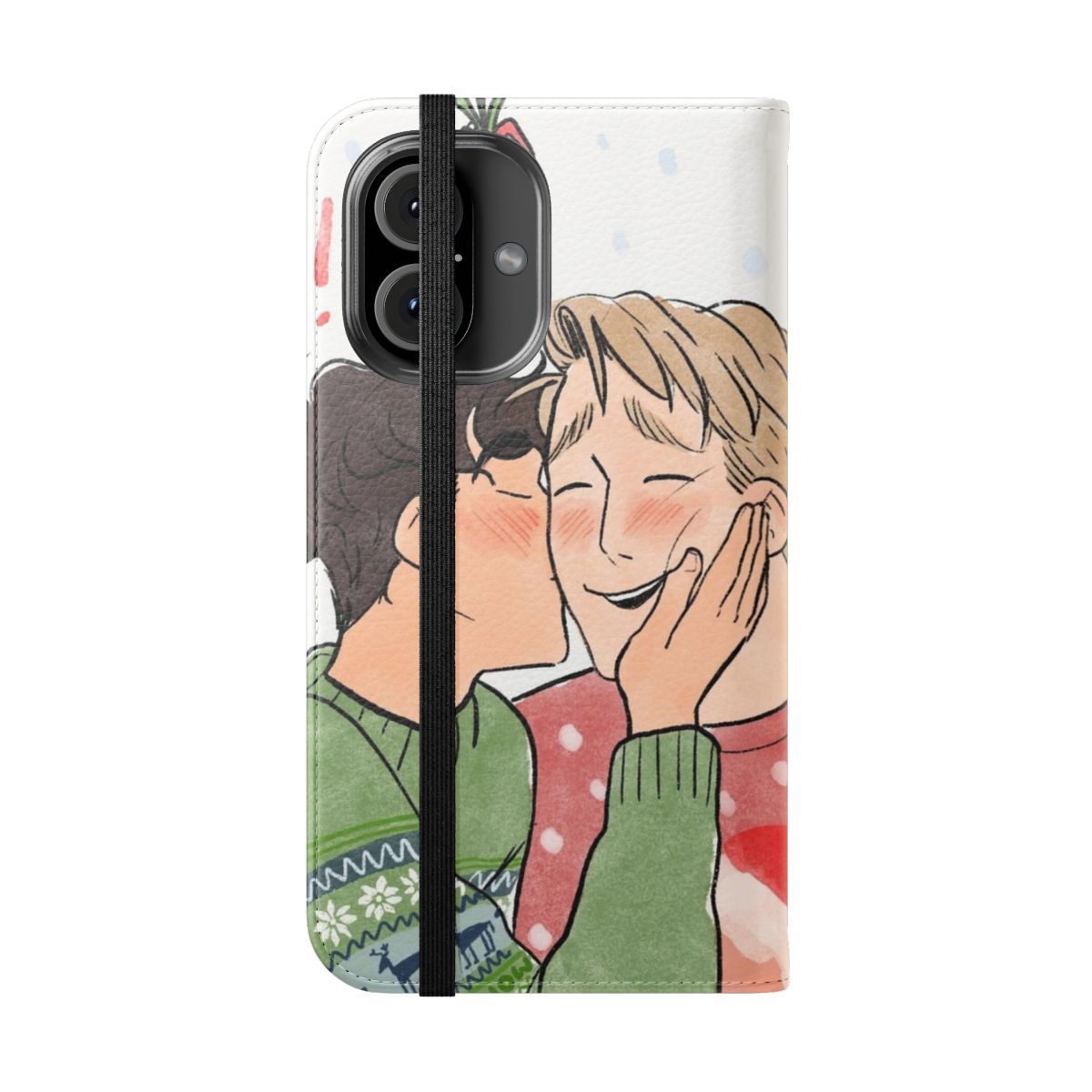 Flip cover phone case with an illustration of Nick and Charlie from the Heart Stopper series - Folded Front