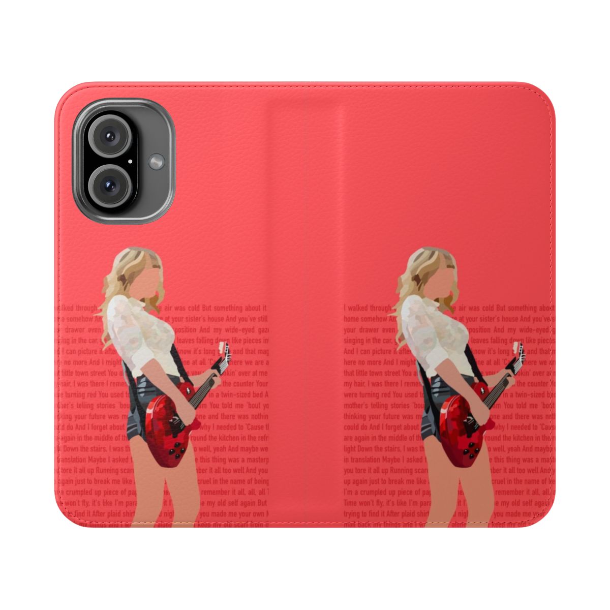 A protective phone case featuring lyrics and imagery from Taylor Swift's acclaimed "Red" album.