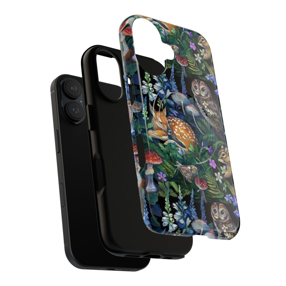 Enchanted forest themed phone case with nature, floral, and animal elements - Layers