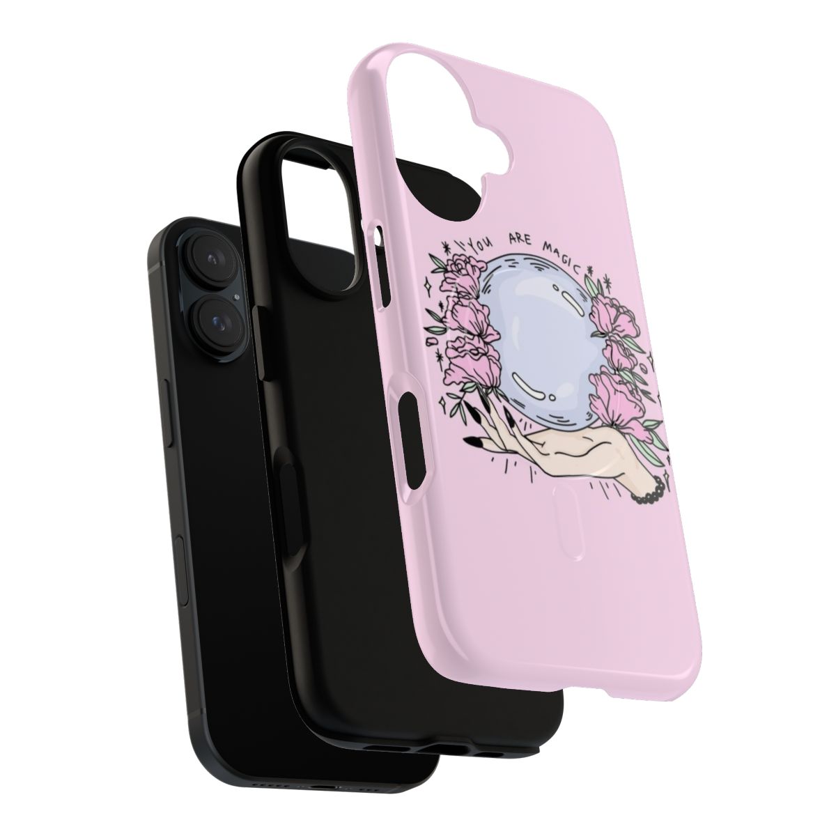 A pink floral magnetic phone case with a mystical touch - Layers