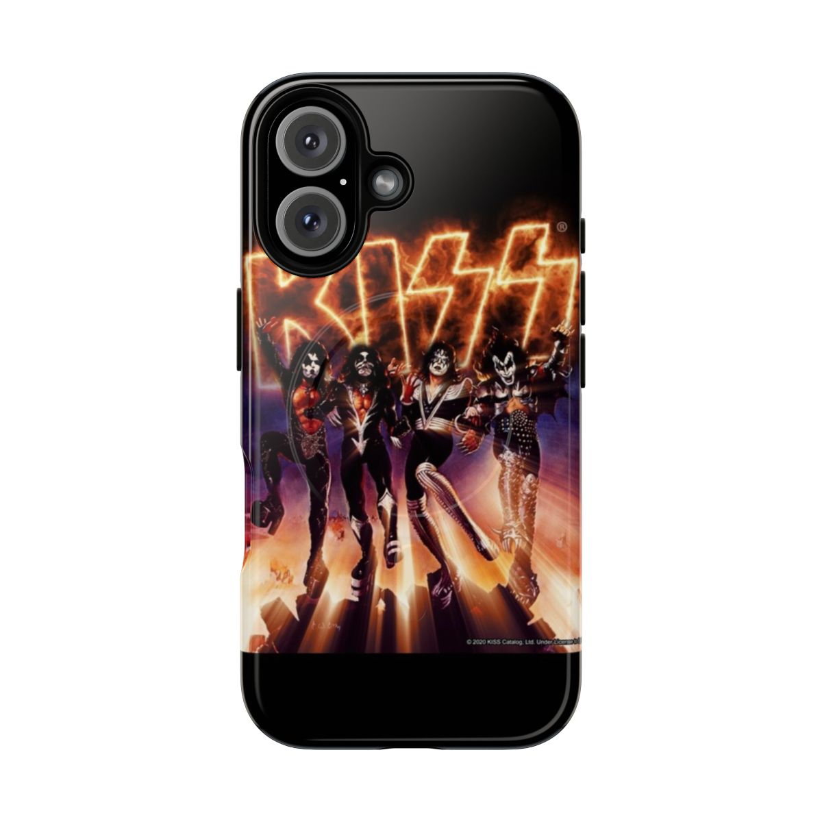 Magnetic KISS band phone case with Destroyer fire logo design