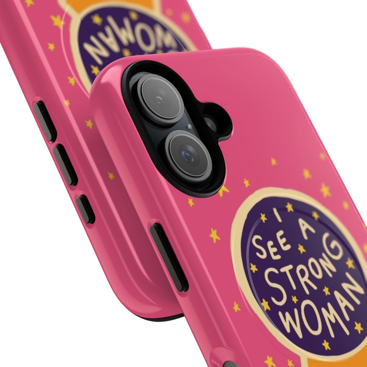 Magnetic tough phone case with inspirational "I see a strong woman" design - Detail