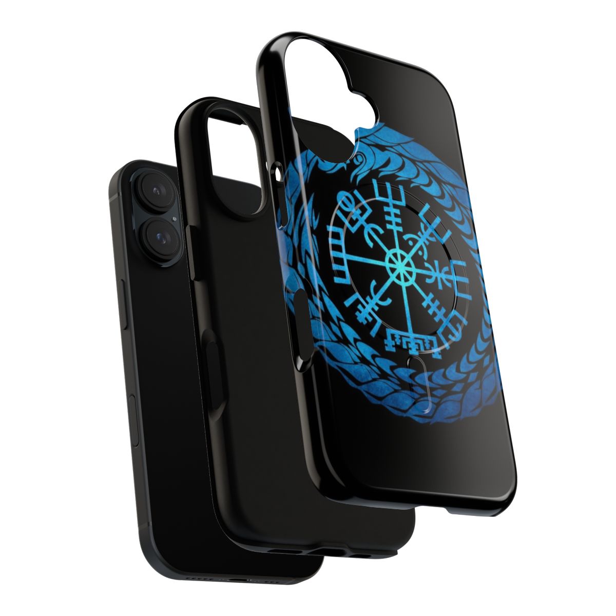 Runic Vegvisir and Jormungandr World Serpent design on a tough, magnetic phone case - Layers