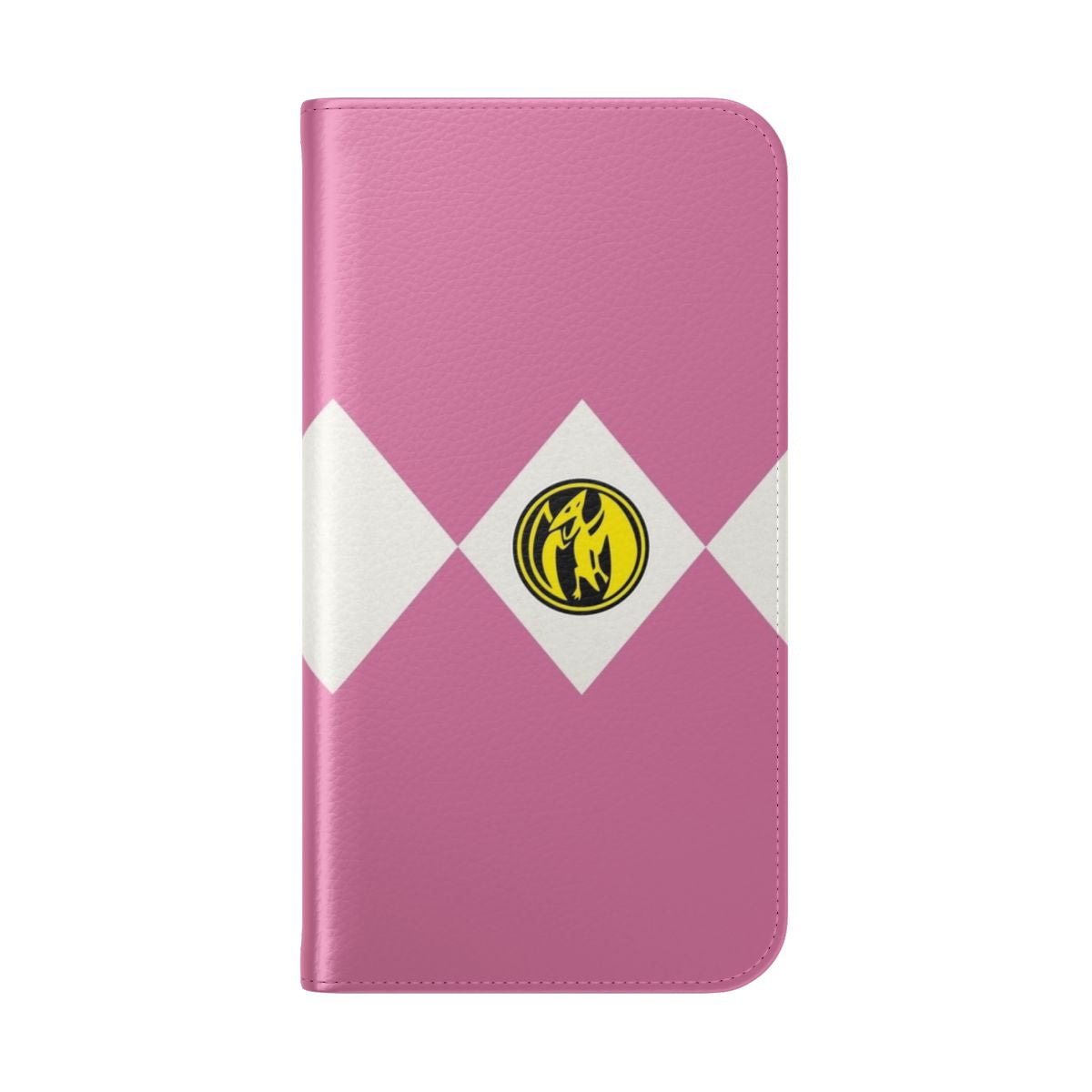 Power Rangers-inspired flip cover phone case with a dinozord design - Folded Back