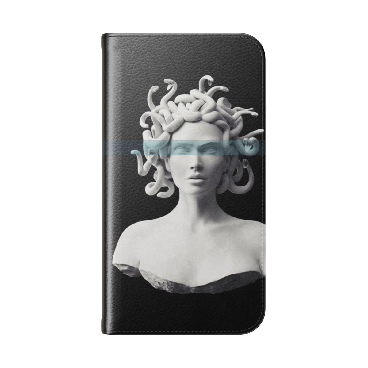 Medusa-Inspired Flip Cover Phone Case with Textured, Modern Design - Folded Back