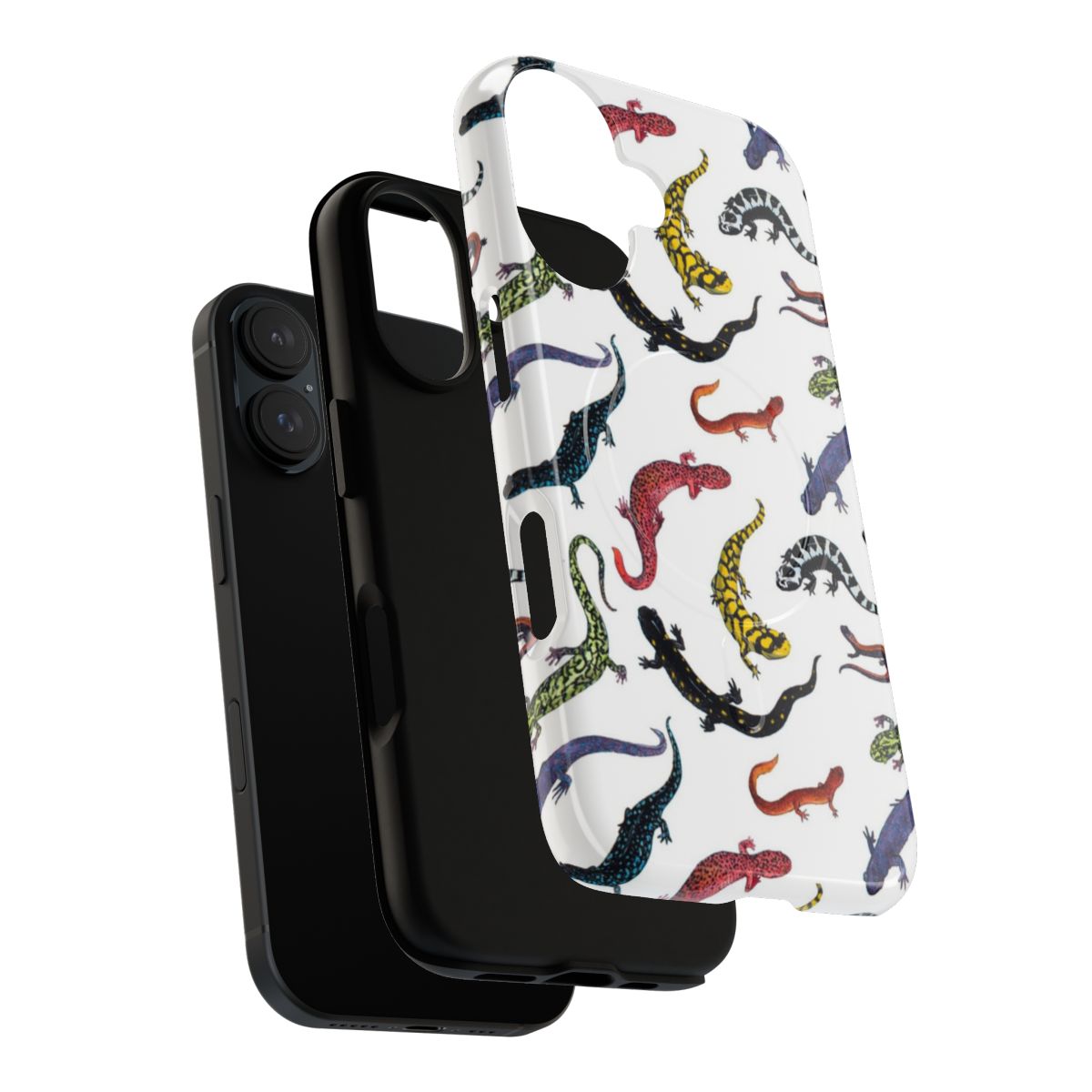 Watercolor painting of a colorful salamander on a phone case - Layers