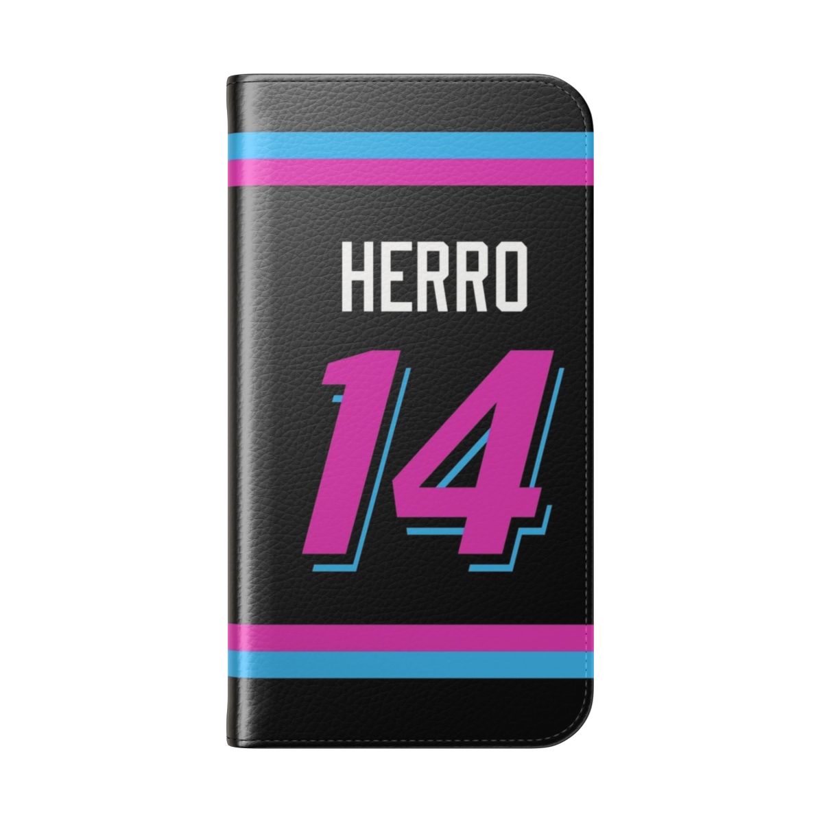 Vibrant flip phone case with a basketball jersey design featuring Tyler Herro's name and number. - Folded Back