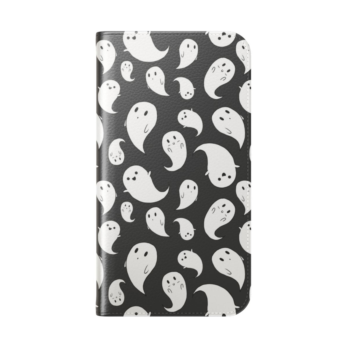 Paisley-patterned flip cover phone case with a spooky, ghostly theme - Folded Back