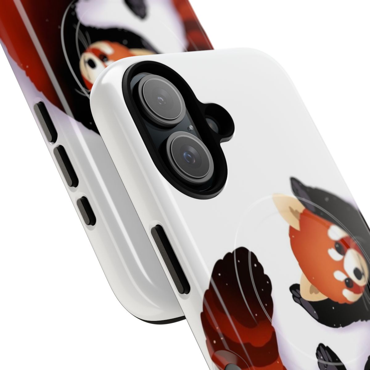 A graphic red panda phone case with a durable magnetic design. - Detail