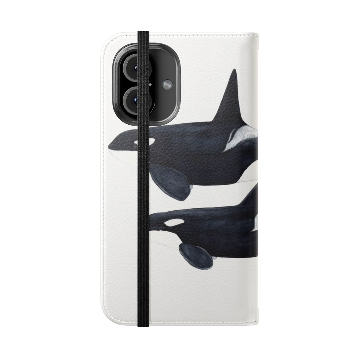 Orca whale illustration on a flip cover phone case - Folded Front