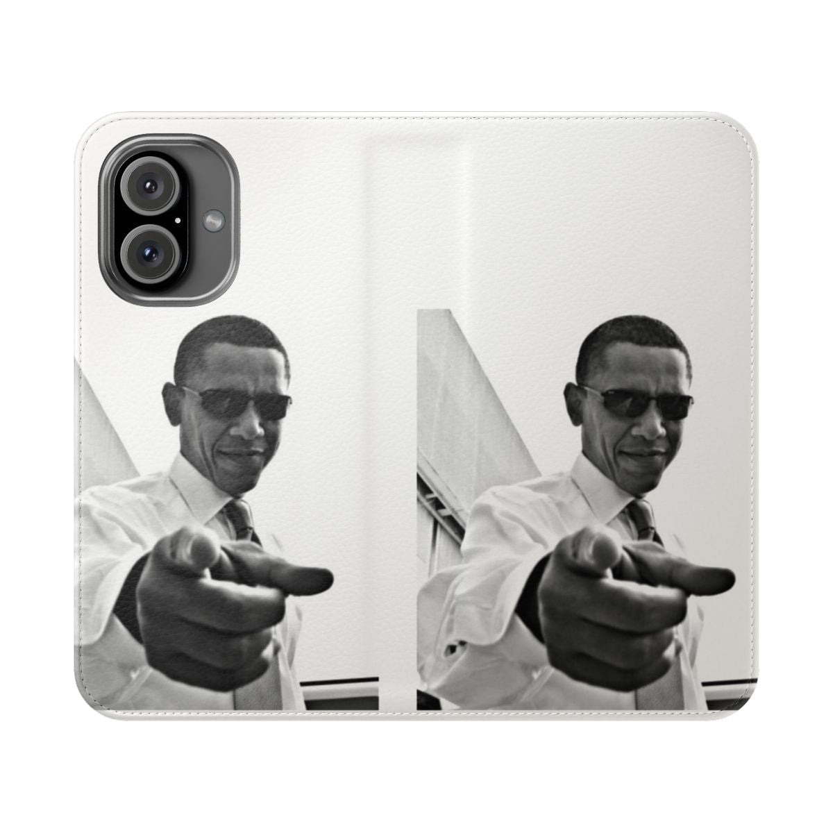 Flip phone case with political satire design