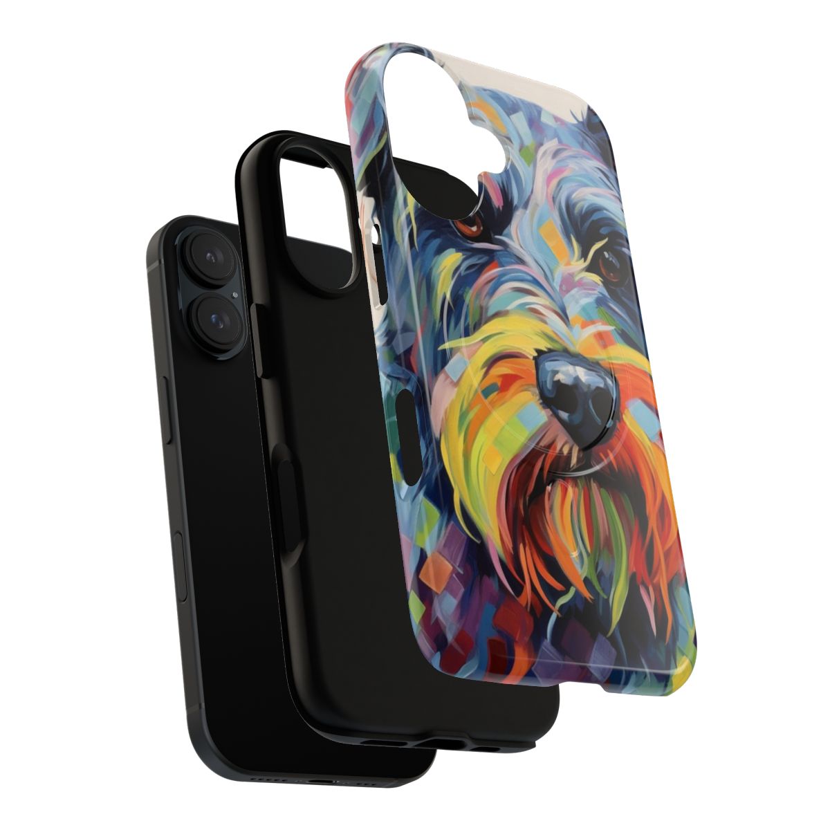 A magnetic phone case featuring a cute schnauzer dog illustration. - Layers