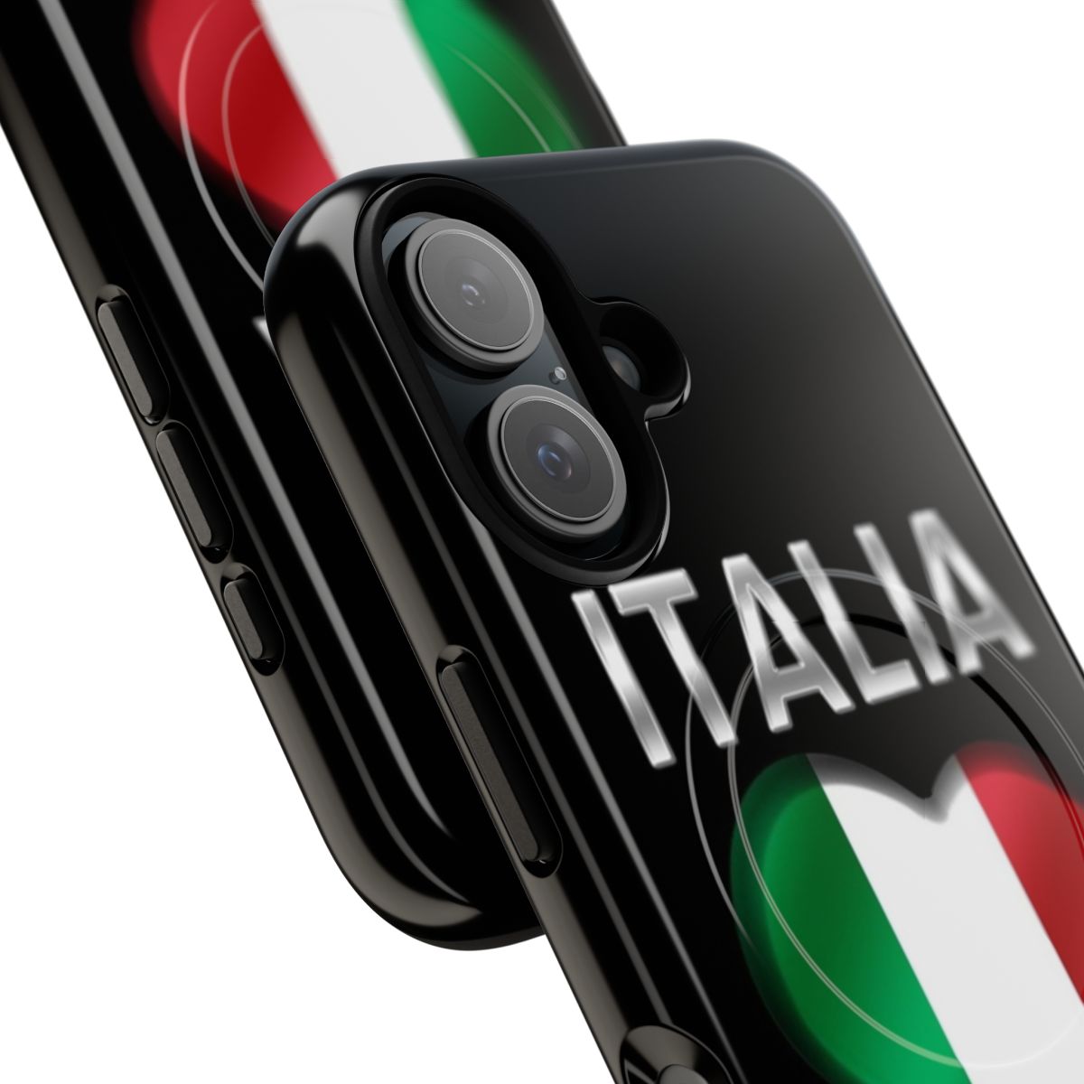 Metallic magnetic tough phone case with Italian flag heart design - Detail