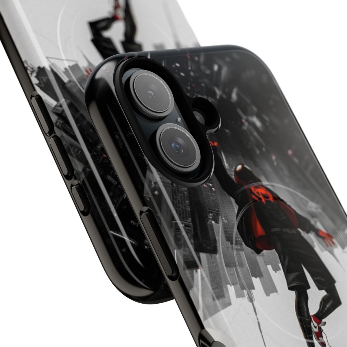 Image of a tough, magnetic phone case with a Spider-Verse design - Detail