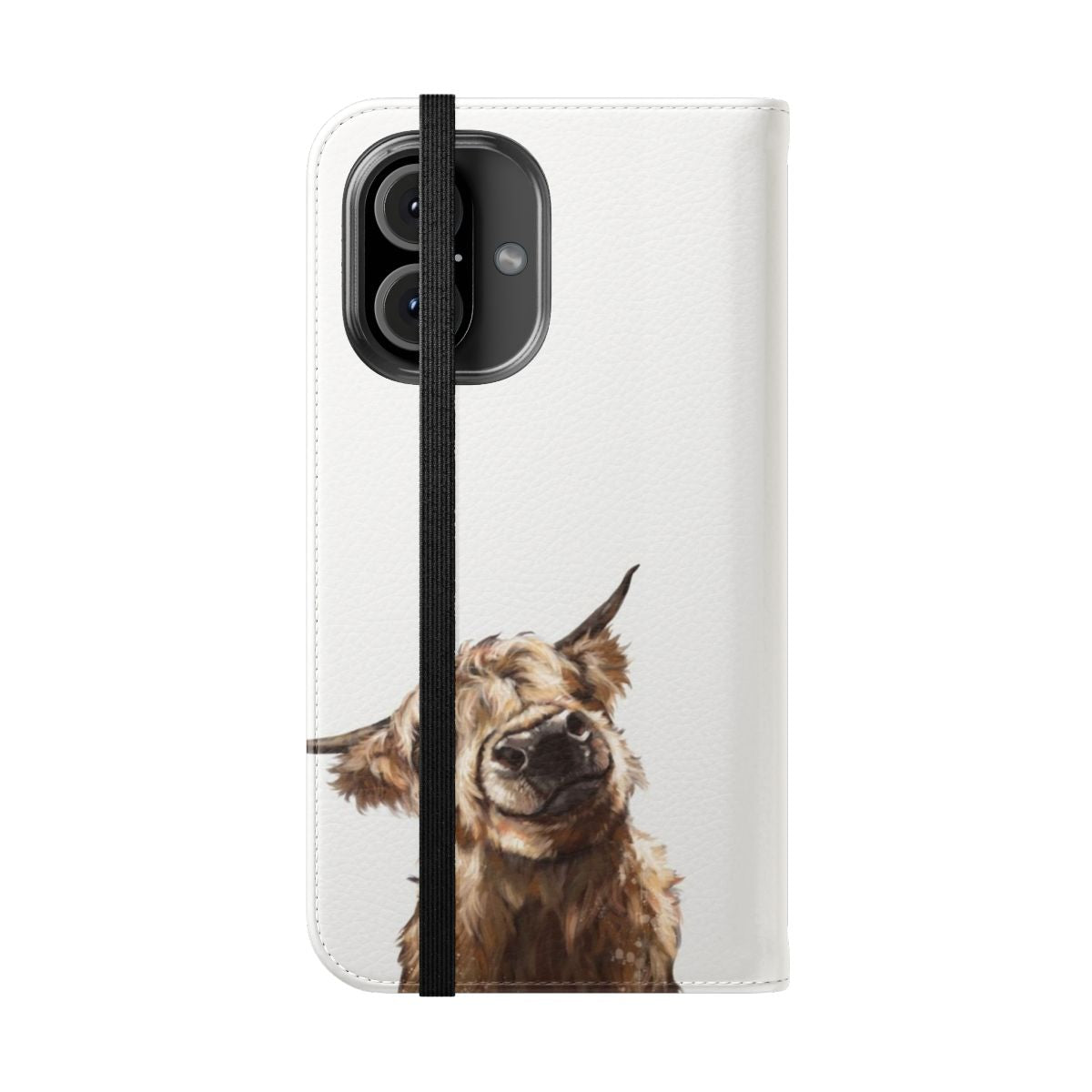 Flip cover phone case with a highland cow design - Folded Front