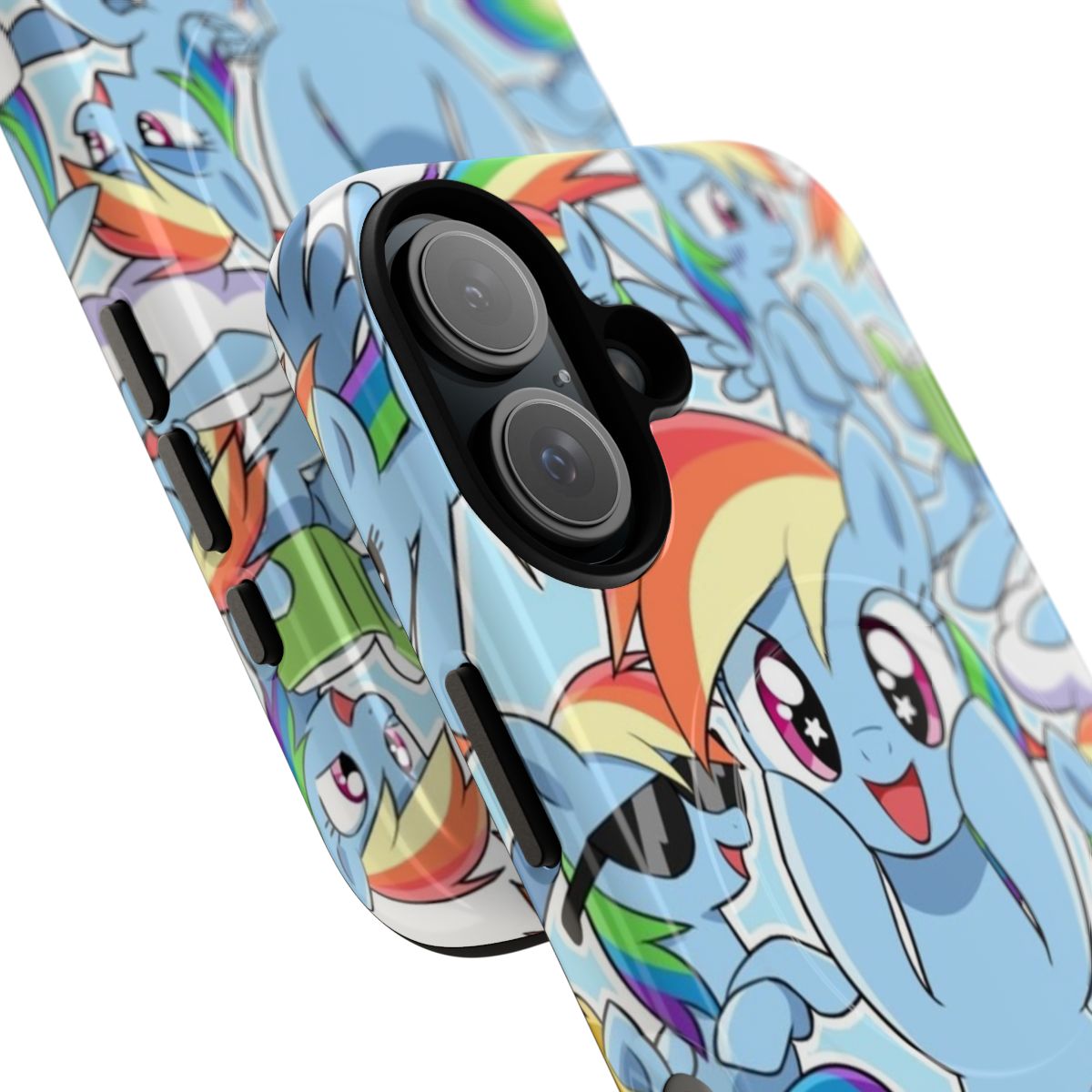 A collection of magnetic tough phone cases featuring the character Rainbow Dash from the TV series My Little Pony: Friendship is Magic. - Detail