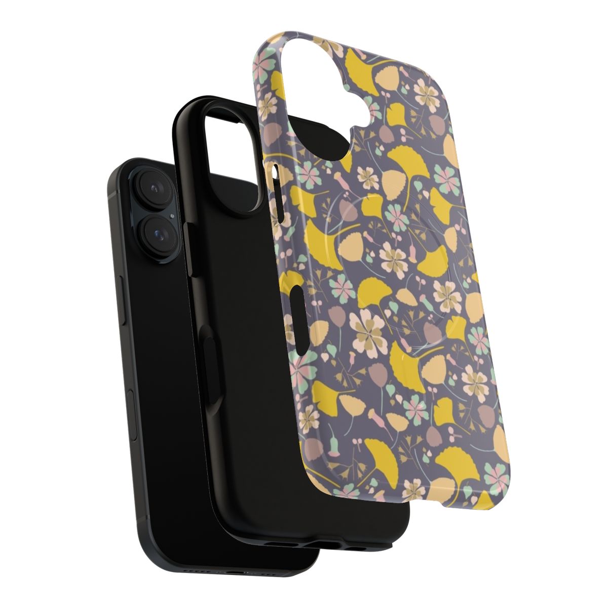 Vibrant ginkgo leaf phone case with a delicate floral pattern - Layers