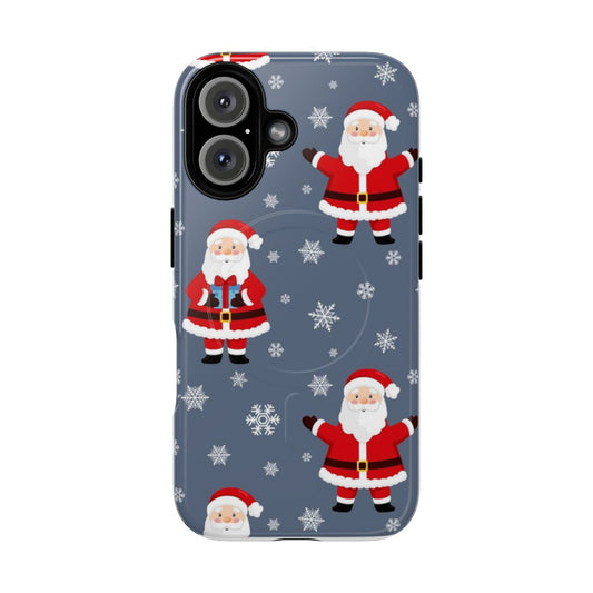 Festive Christmas phone case featuring a jolly Santa Claus and snowflakes pattern