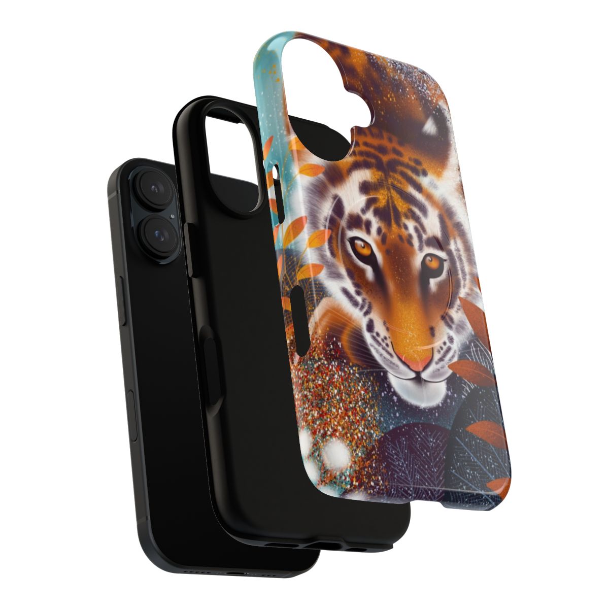 Colorful wild tiger phone case with magnetic closure and tough design - Layers