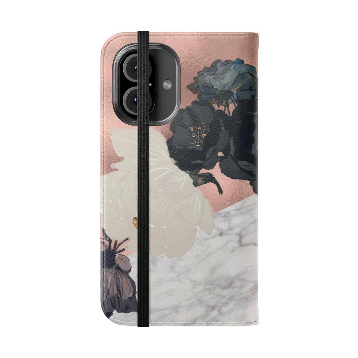 Floral marble pattern phone case with rose gold metallic foil design - Folded Front