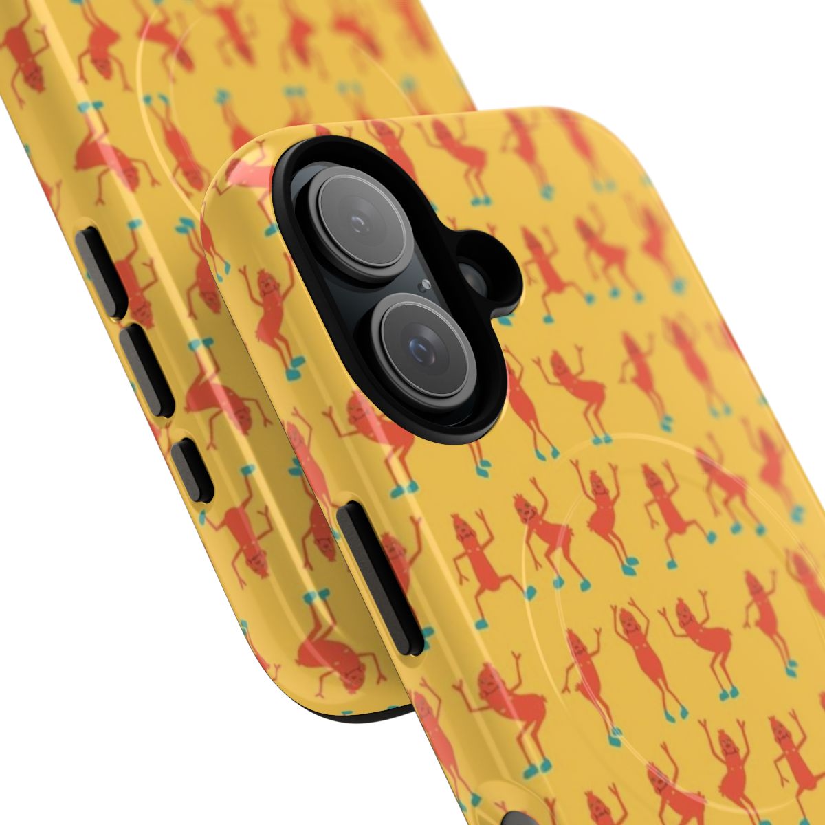 Bright and playful phone case featuring a dancing sausage illustration - Detail