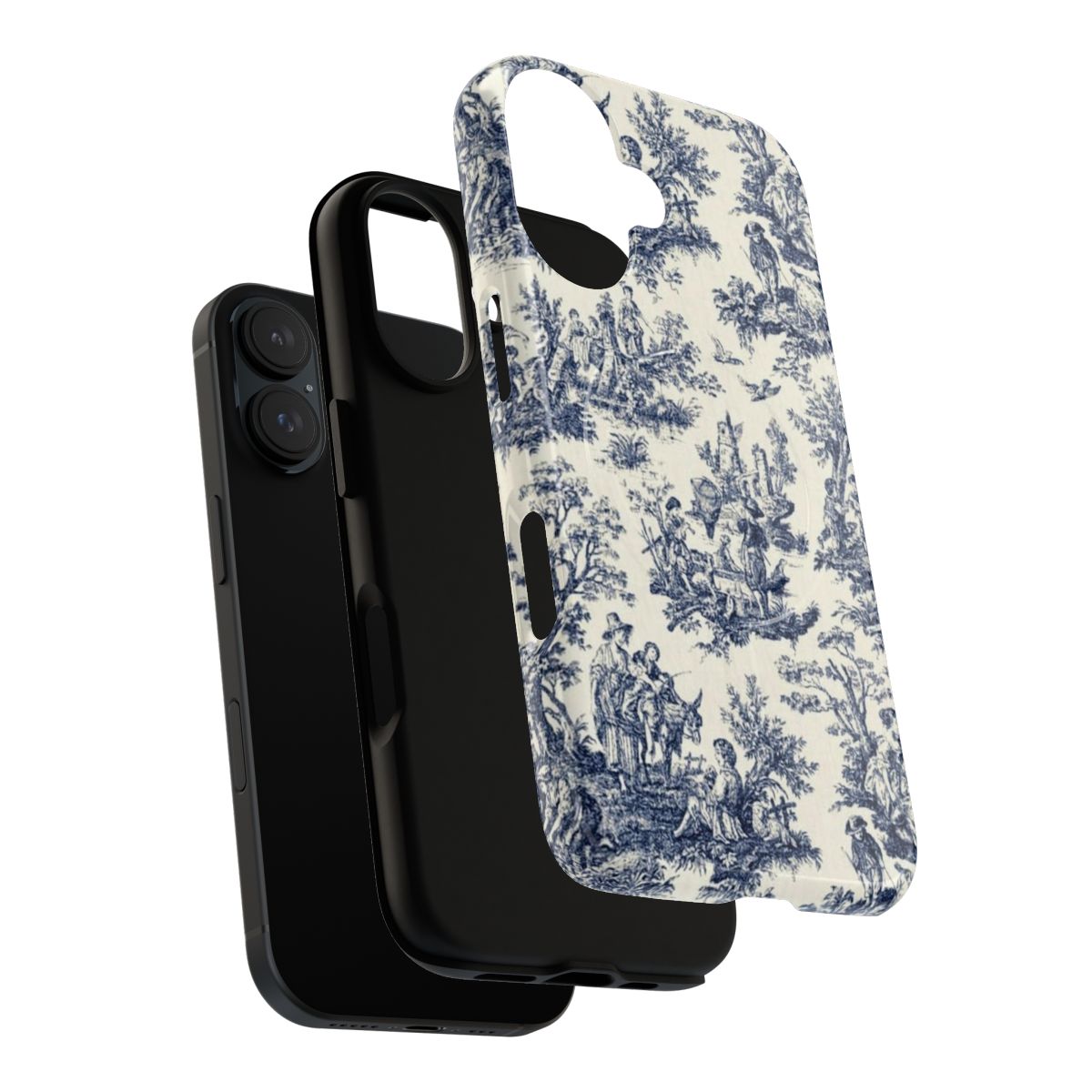 Vintage French-style toile de jouy pattern on a navy blue and white phone case cover - Layers