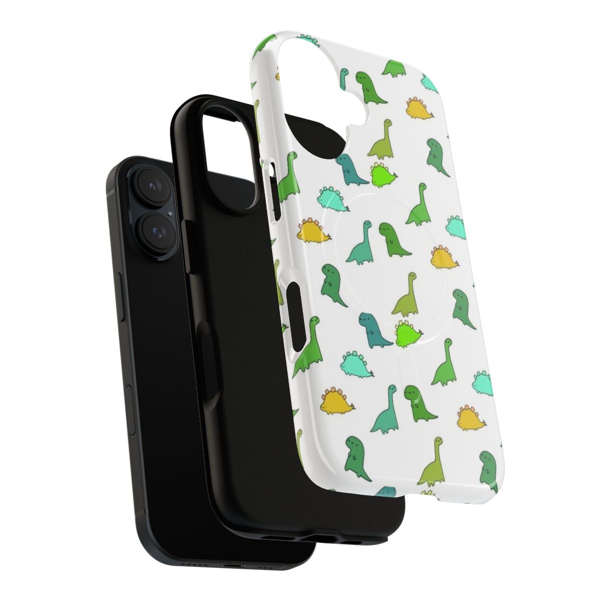 Magnetic tough phone case with a cute green dinosaur design - Layers