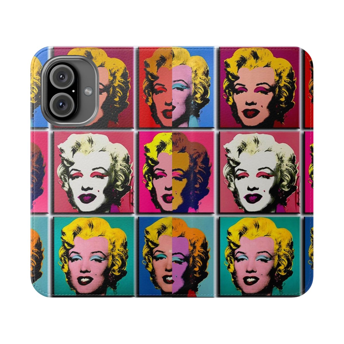 Abstract pop art style image of Marilyn Monroe on a protective flip phone case