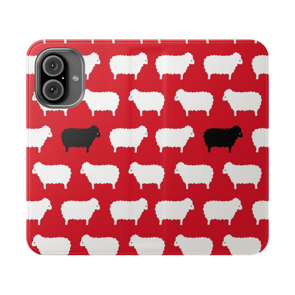 Image of a black and white sheep pattern flip phone case