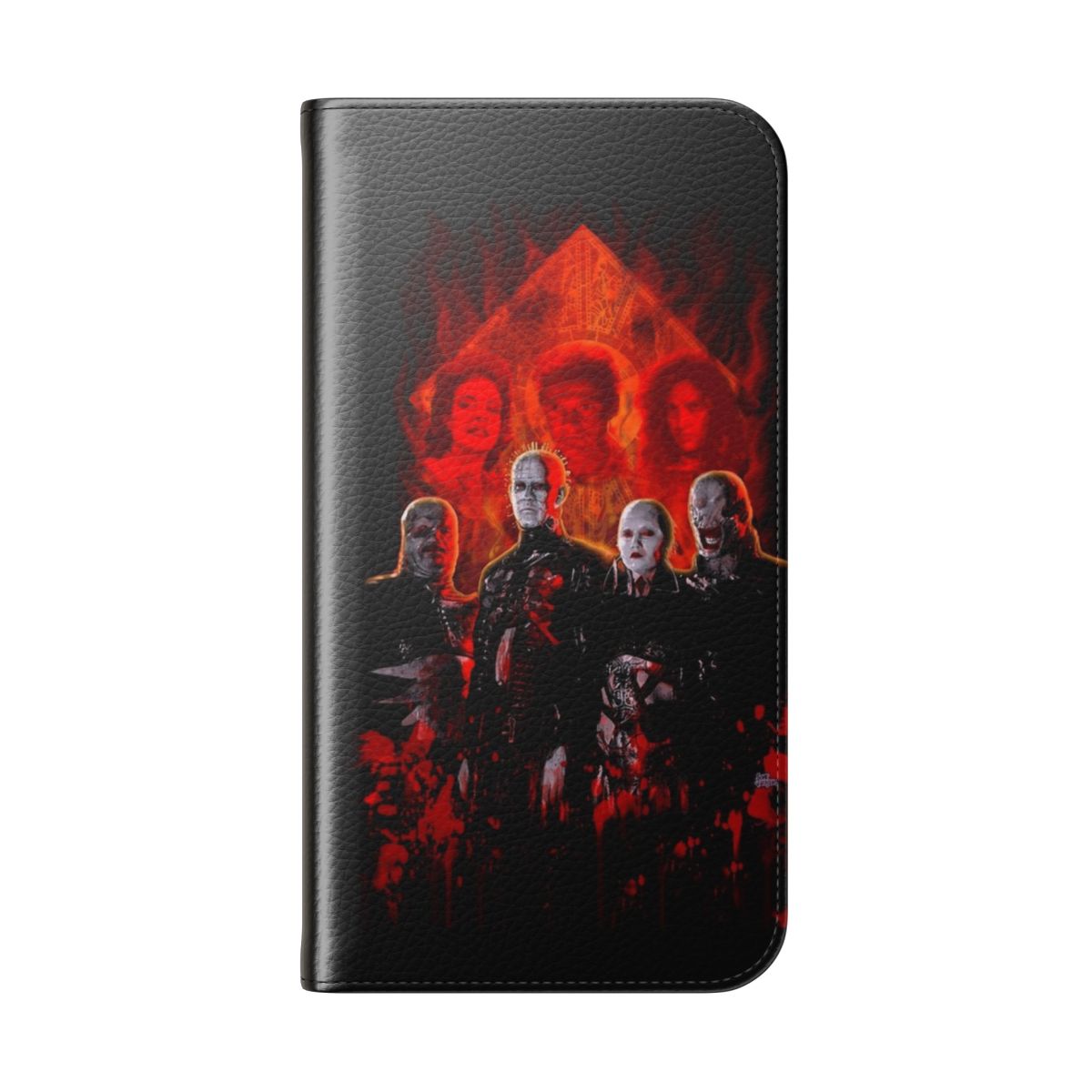 Cenobites Inspired Puzzle Box Flip Cover Phone Case with Pinhead Design - Folded Back