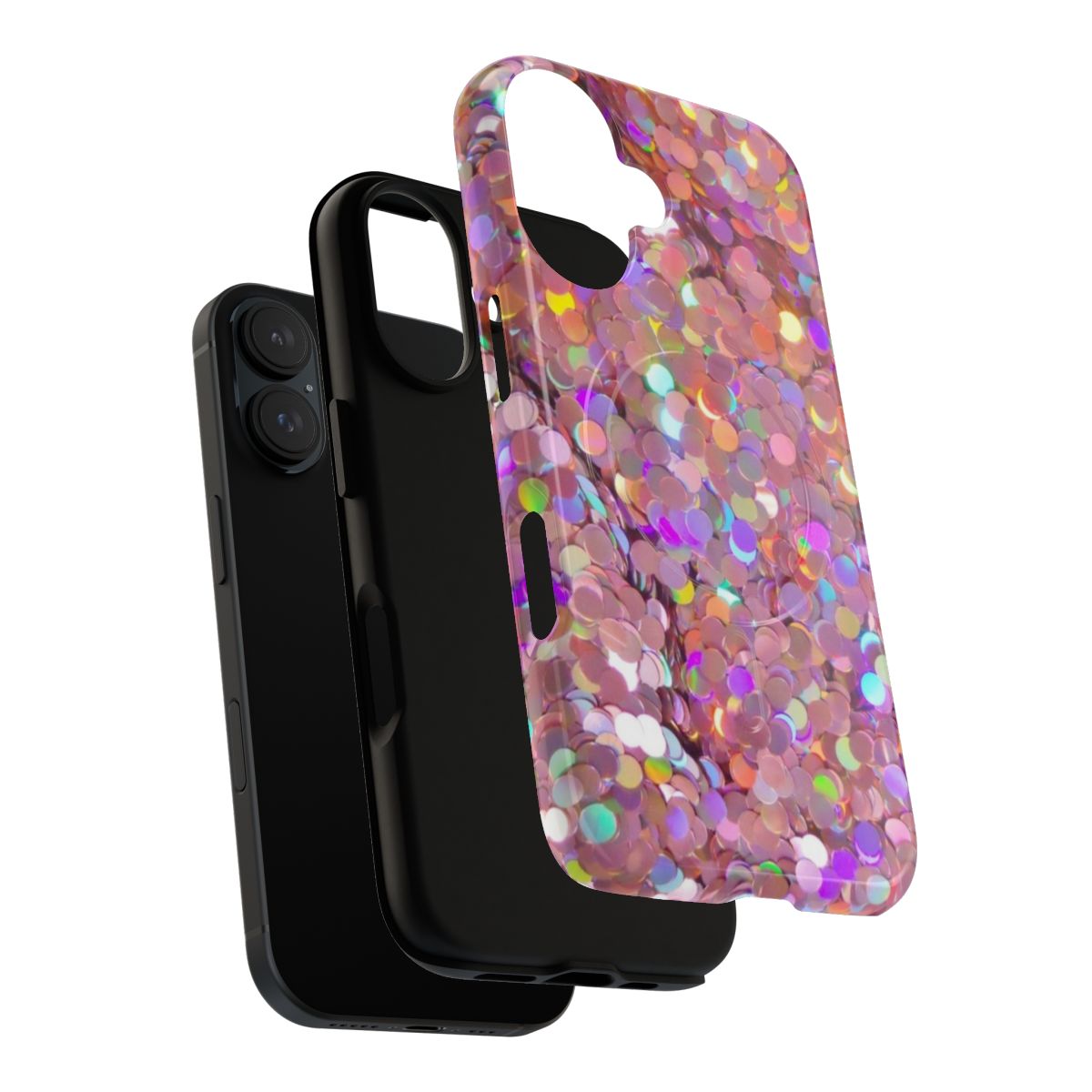 Stylish pink glitter phone case with magnetic closure - Layers