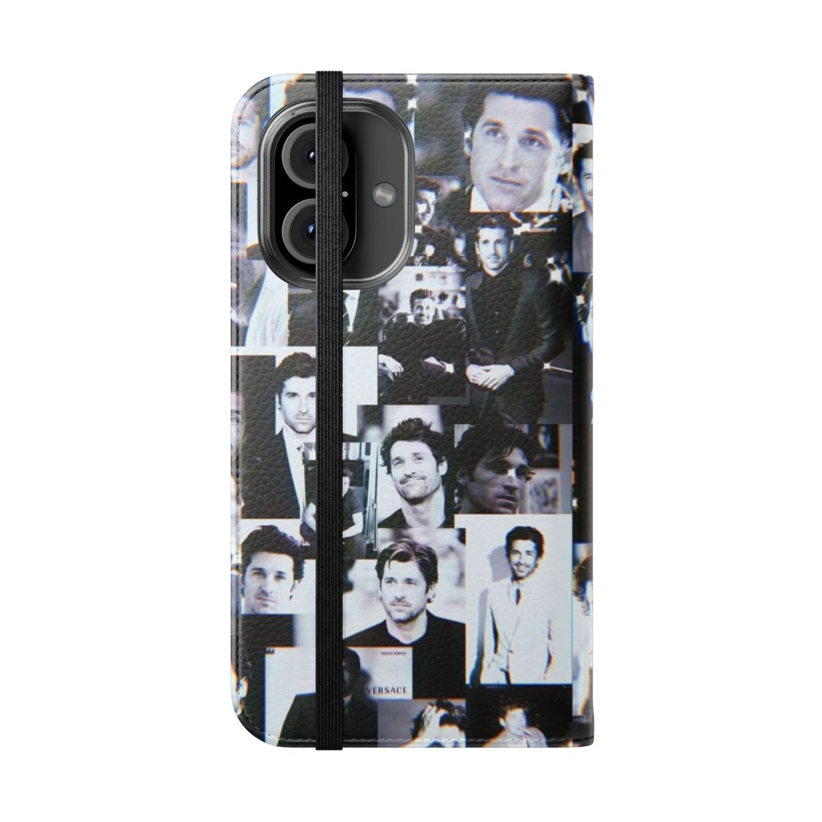 Stylish and customizable phone case featuring a collage of Patrick Dempsey as "McDreamy" from the hit TV show Grey's Anatomy. - Folded Front