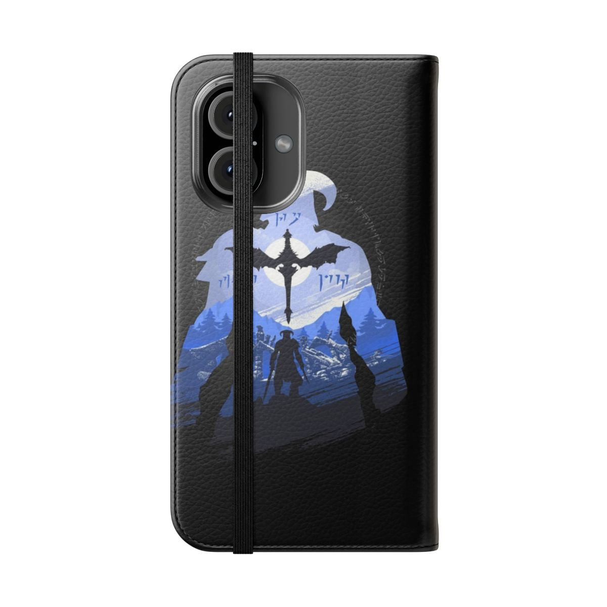 Skyrim-inspired fantasy phone case with a dragon and the Dragonborn - Folded Front