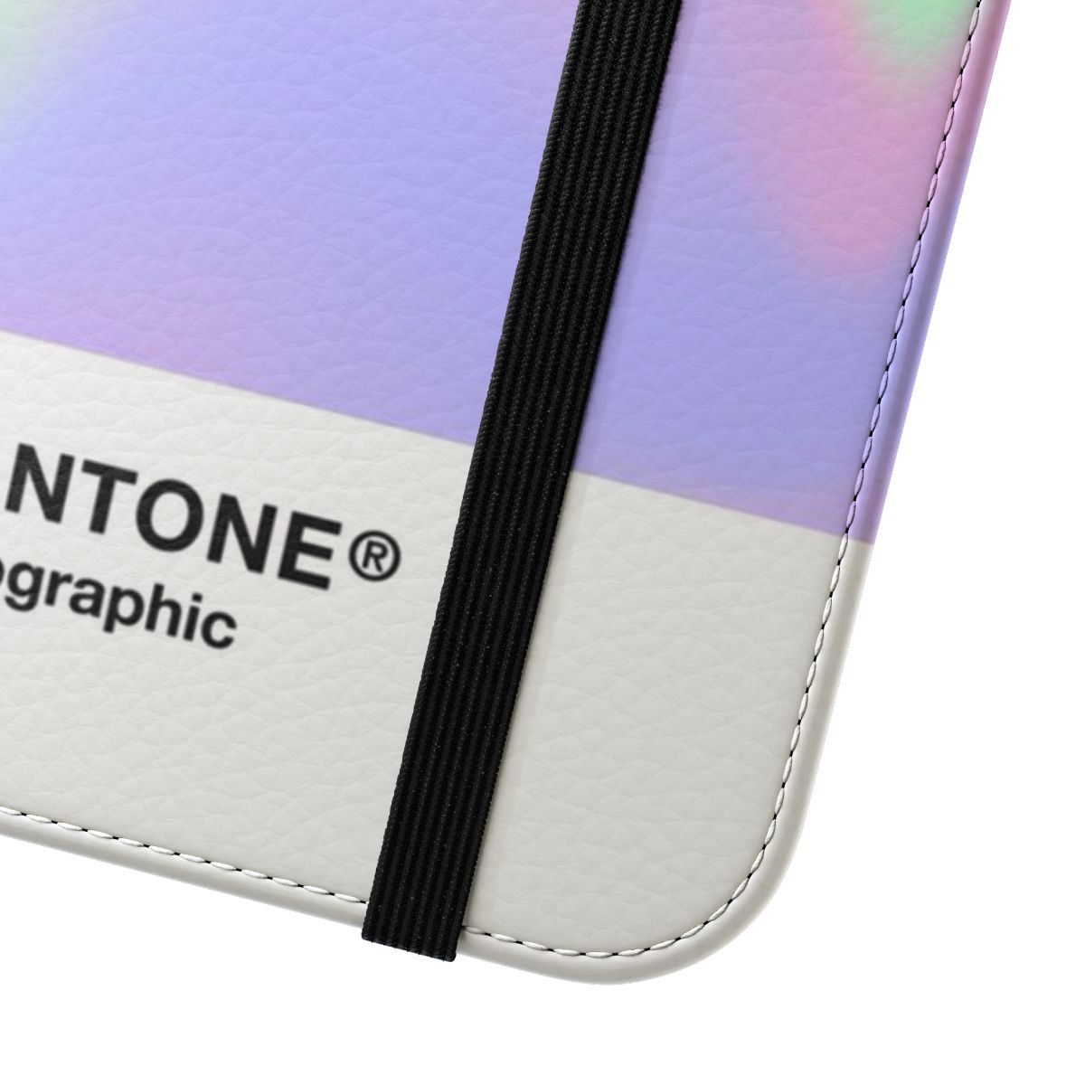 Shimmering holographic gradient phone case with vibrant colors and a stylish flip cover design. - Close Up