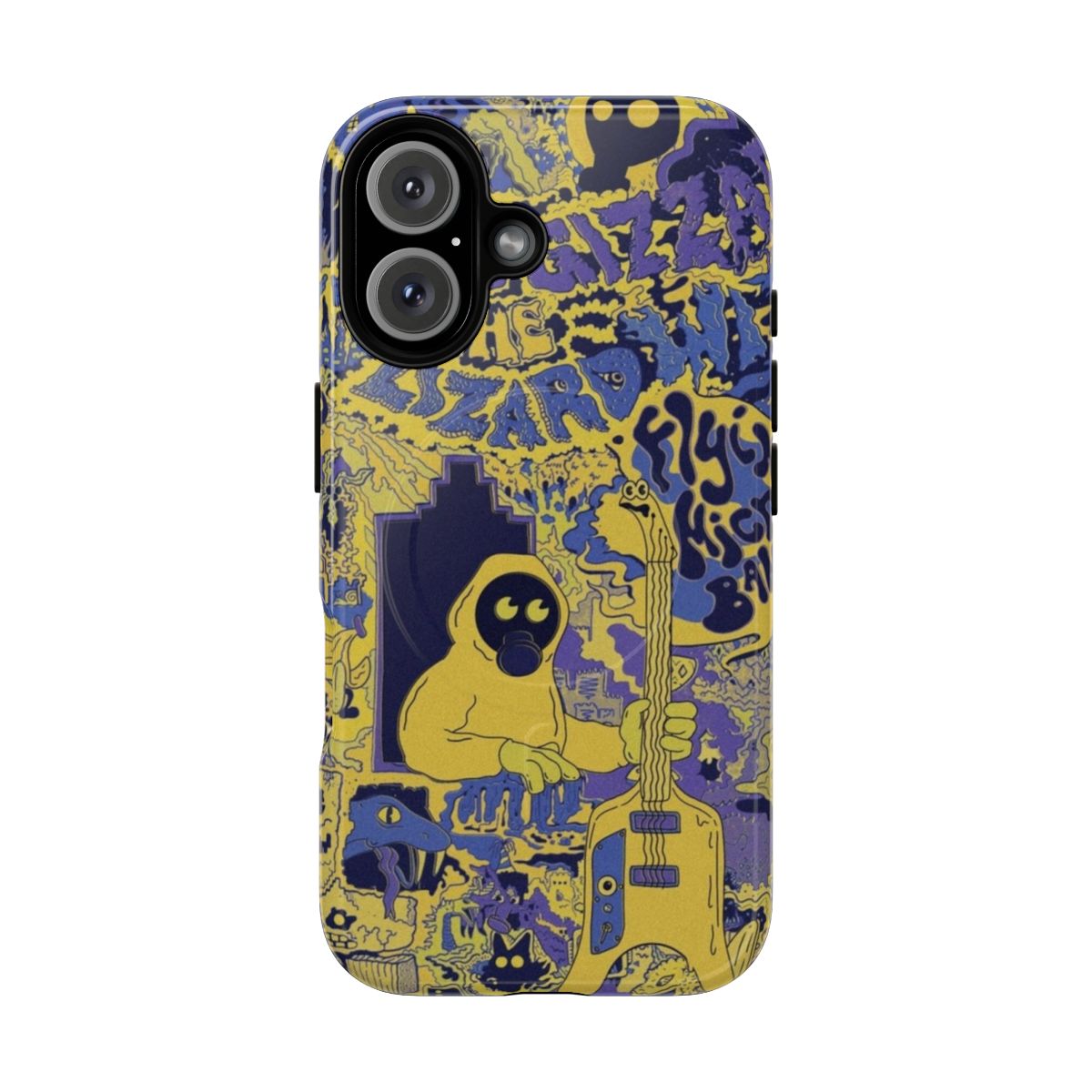 Customizable tough phone cases featuring a "Bananaments" design inspired by the band King Gizzard and the Lizard Wizard.