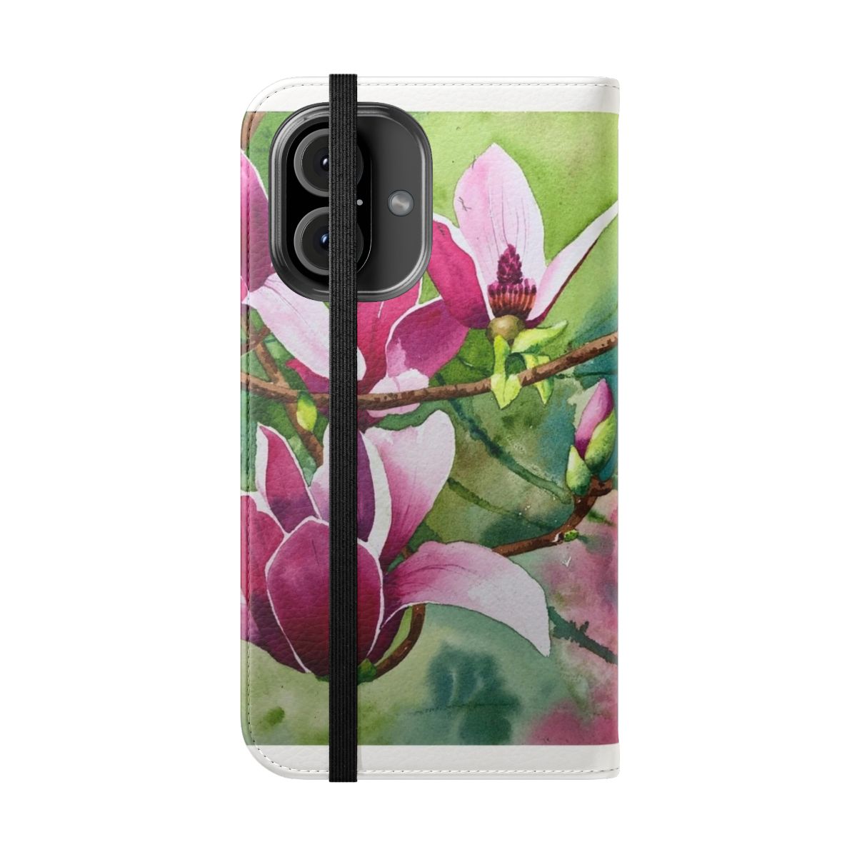 Magnolia Flower Phone Case with Watercolor Floral Design - Folded Front