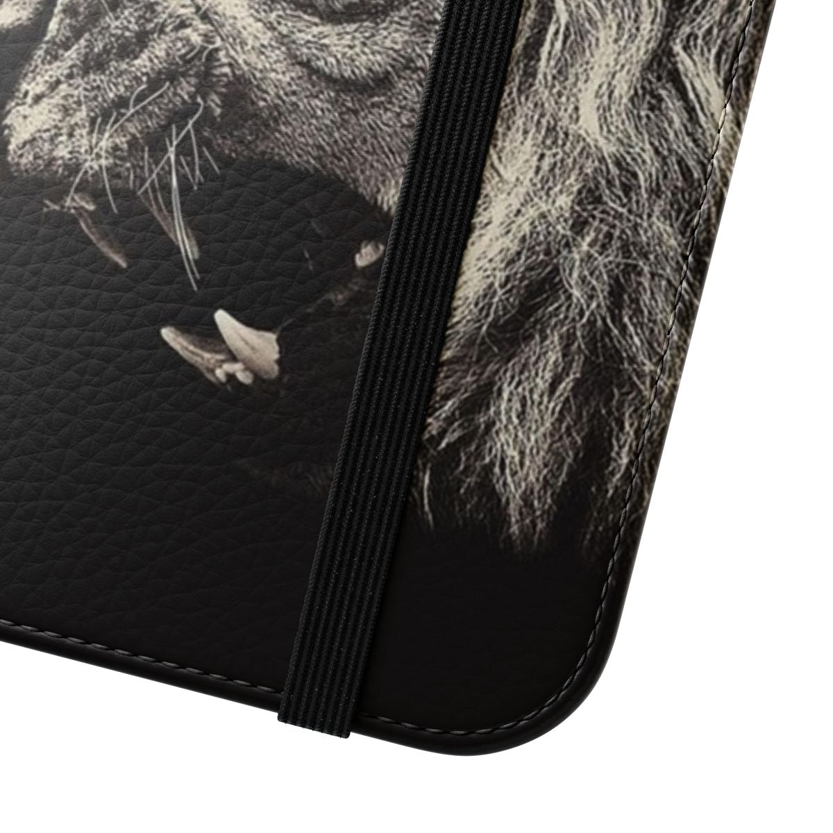 Roaring lion graphic on a stylish flip phone case - Close Up