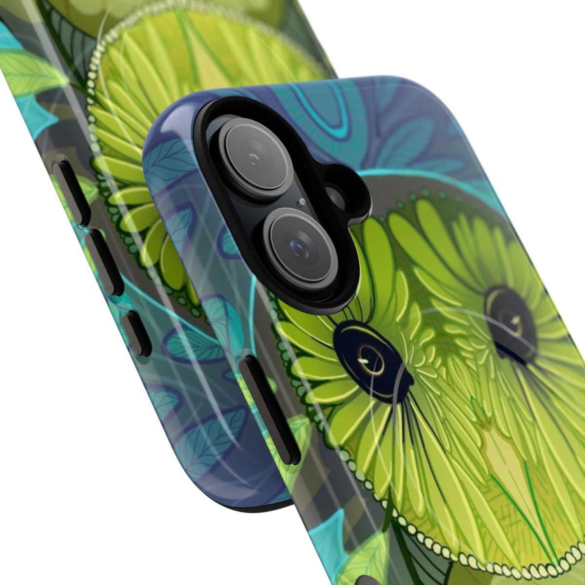 Colorful and symmetrical owl-themed magnetic phone case - Detail