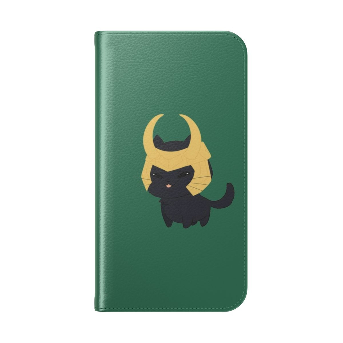 Black cat phone case with Loki chibi design - Folded Back