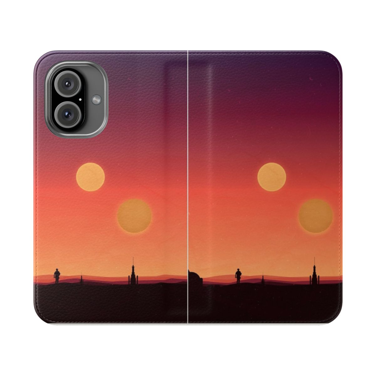 Tatooine-inspired dual suns gradient phone case with a desert sunset design