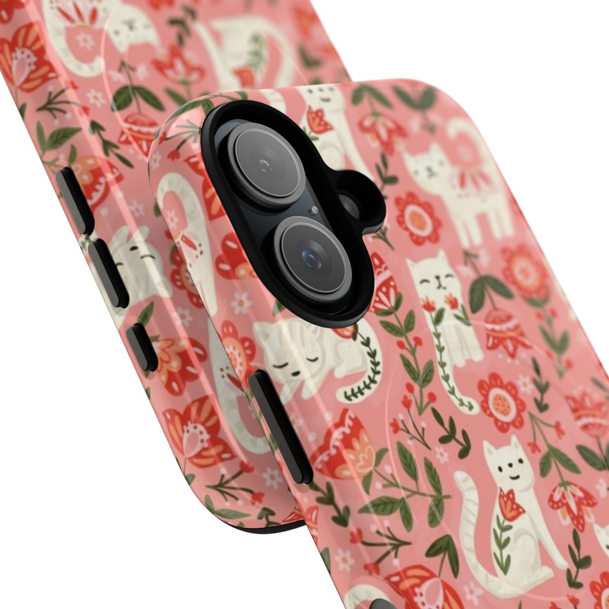 Colorful cat pattern design on a durable magnetic phone case - Detail