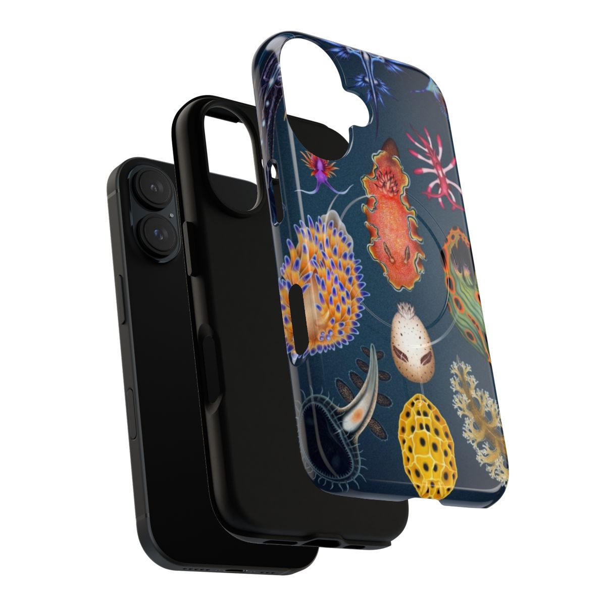 A white phone case featuring a vibrant nudibranch design, perfect for ocean enthusiasts. - Layers