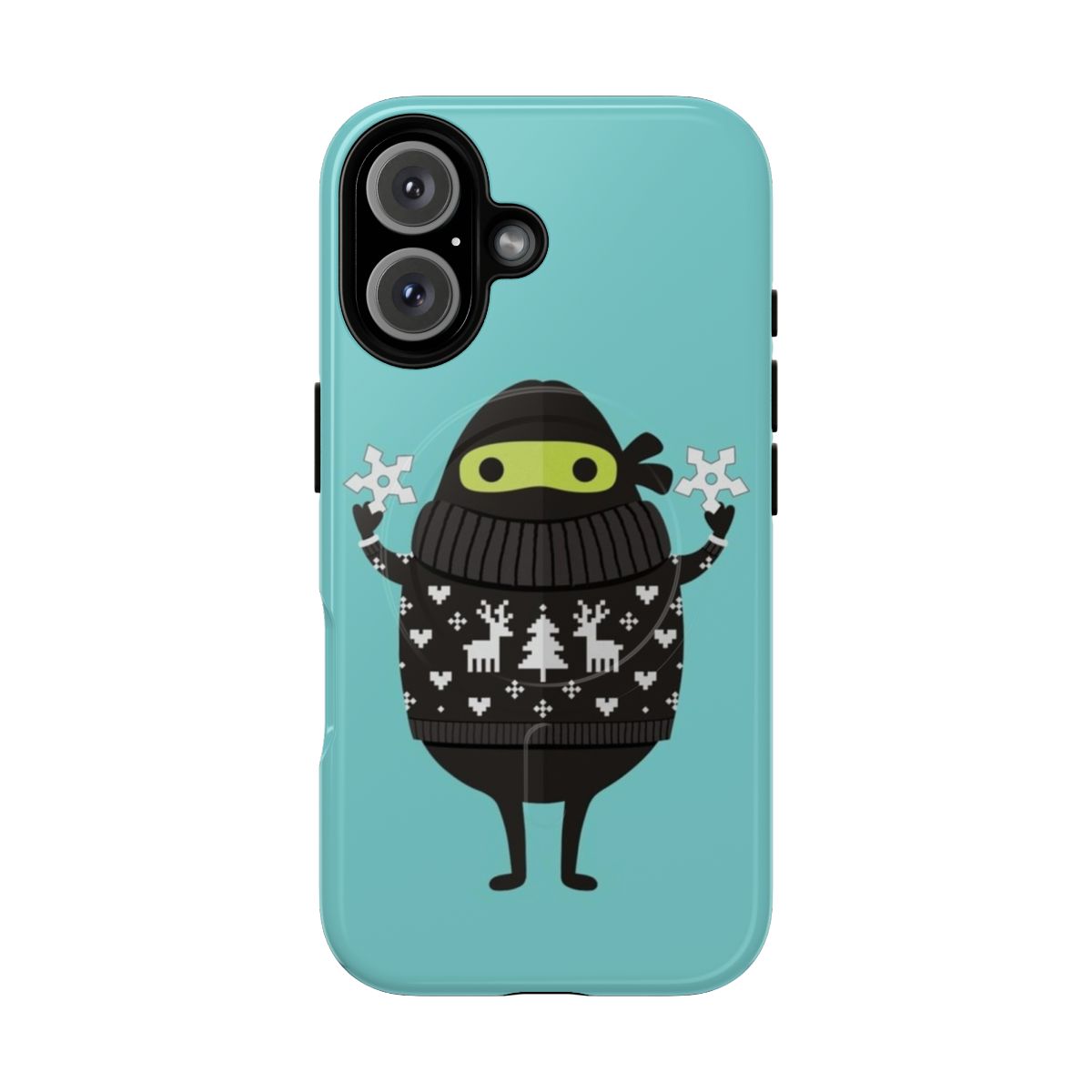 Illustration of a ninja avocado character wearing a cute holiday sweater on a magnetic tough phone case