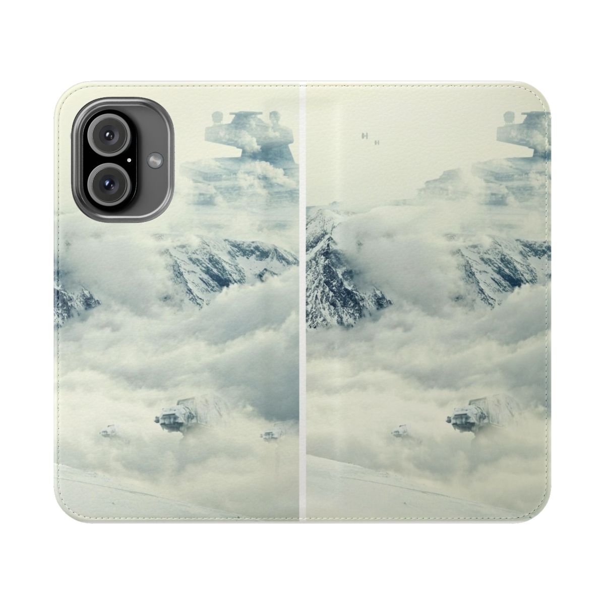 Stylish phone case with a frozen, sci-fi-inspired landscape design