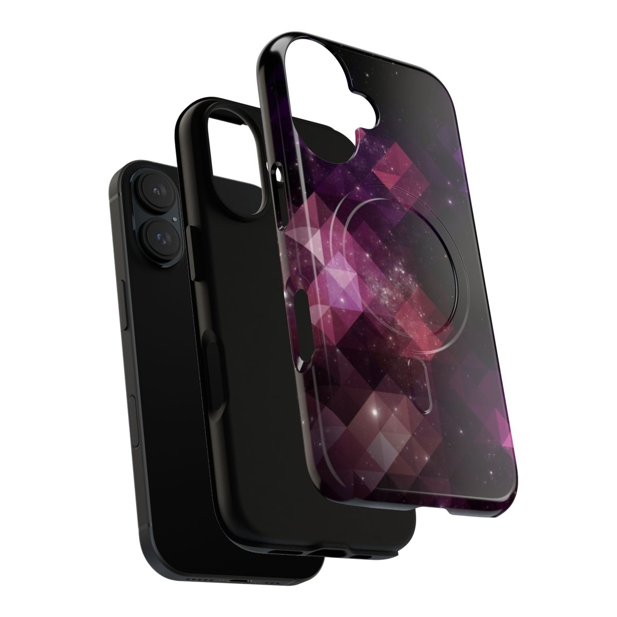 Colorful geometric pattern phone case with space-themed design - Layers