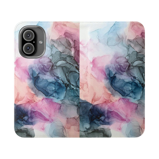 Pastel abstract ink painting on a flip cover phone case