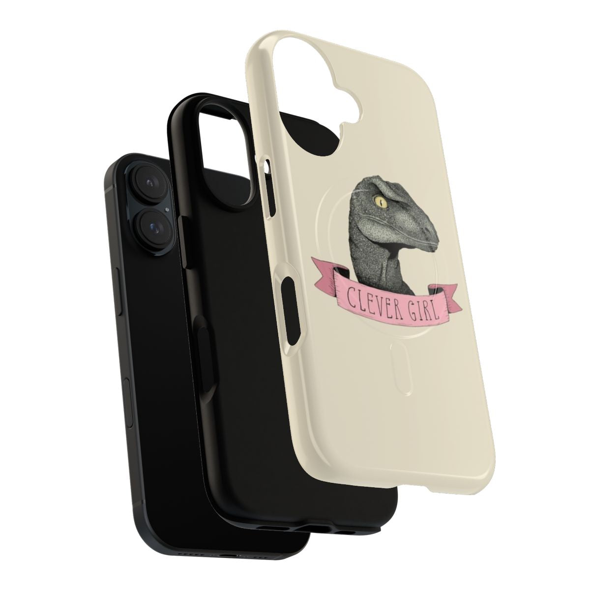 Clever Girl Raptor Dinosaur Phone Case with Pastel Pink and Ink Design - Layers