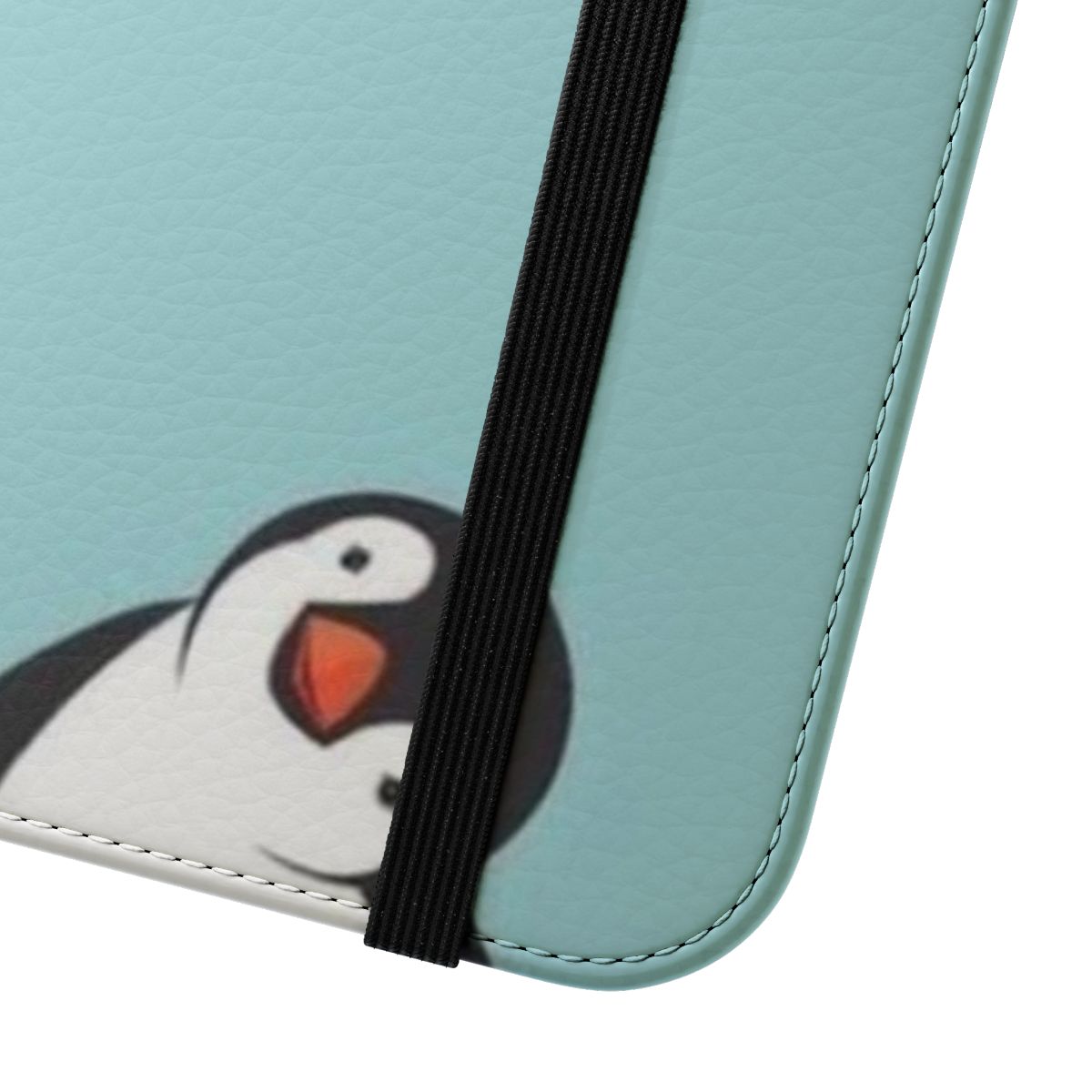 A vibrant and trendy penguin-themed flip cover phone case - Close Up